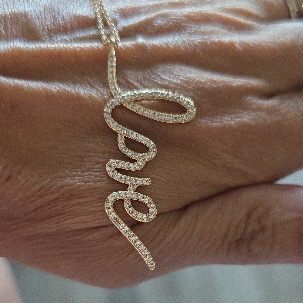 Elegant Gold Tone Crystal  'Love' Pendant Necklace